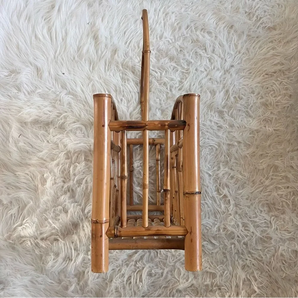 Vintage 1930 English Tortoiseshell Bohemian Rattan Bamboo Magazine/Record Rack